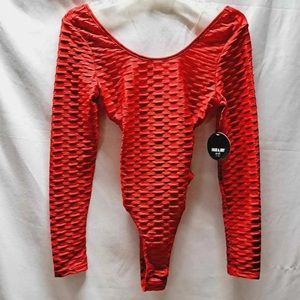 Jolie & Joy Red Waffle long sleeve open back snap Bodysuit. Size medium